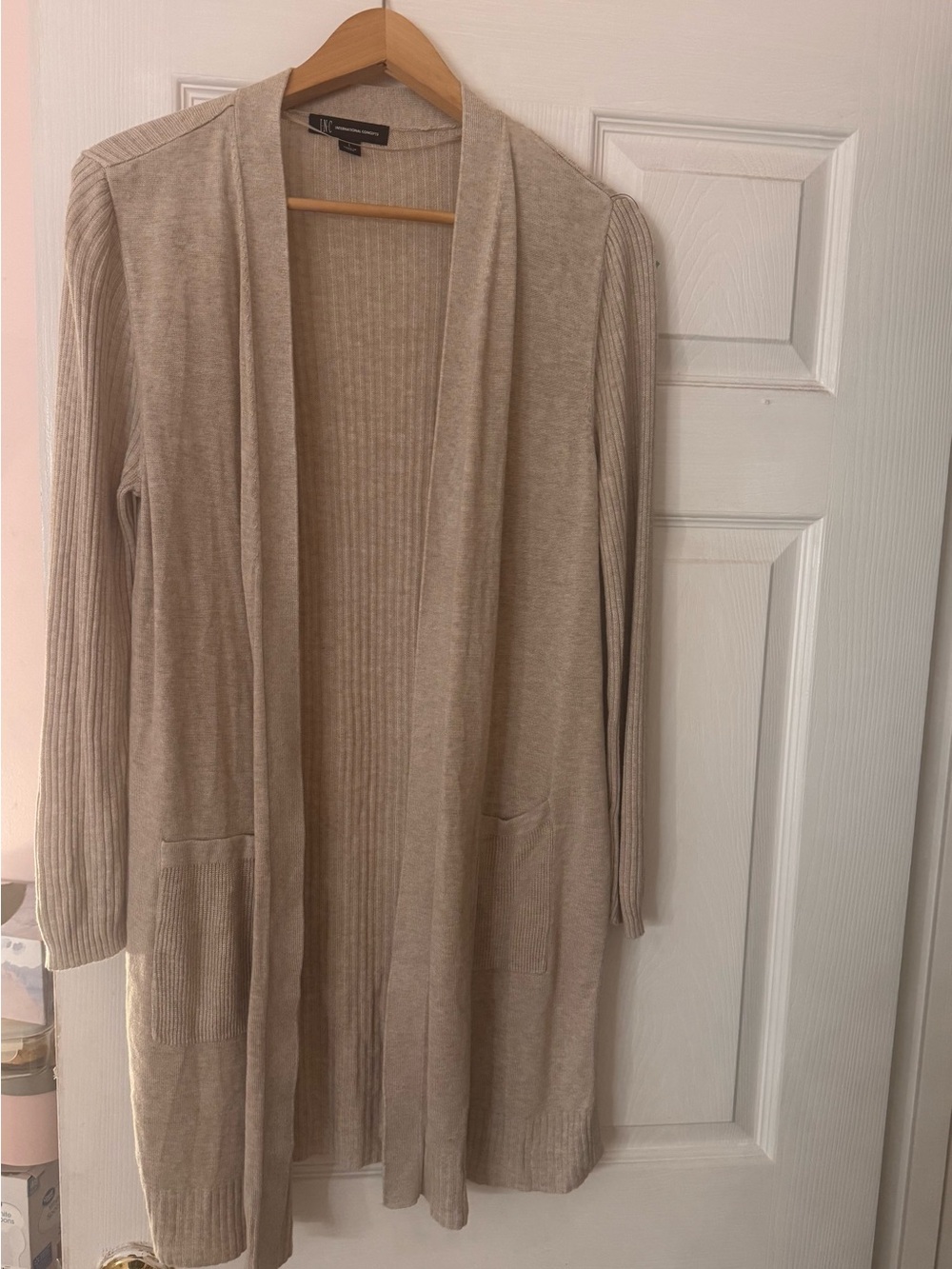 INC International Concepts Long Open-Front Cardigan - Beige